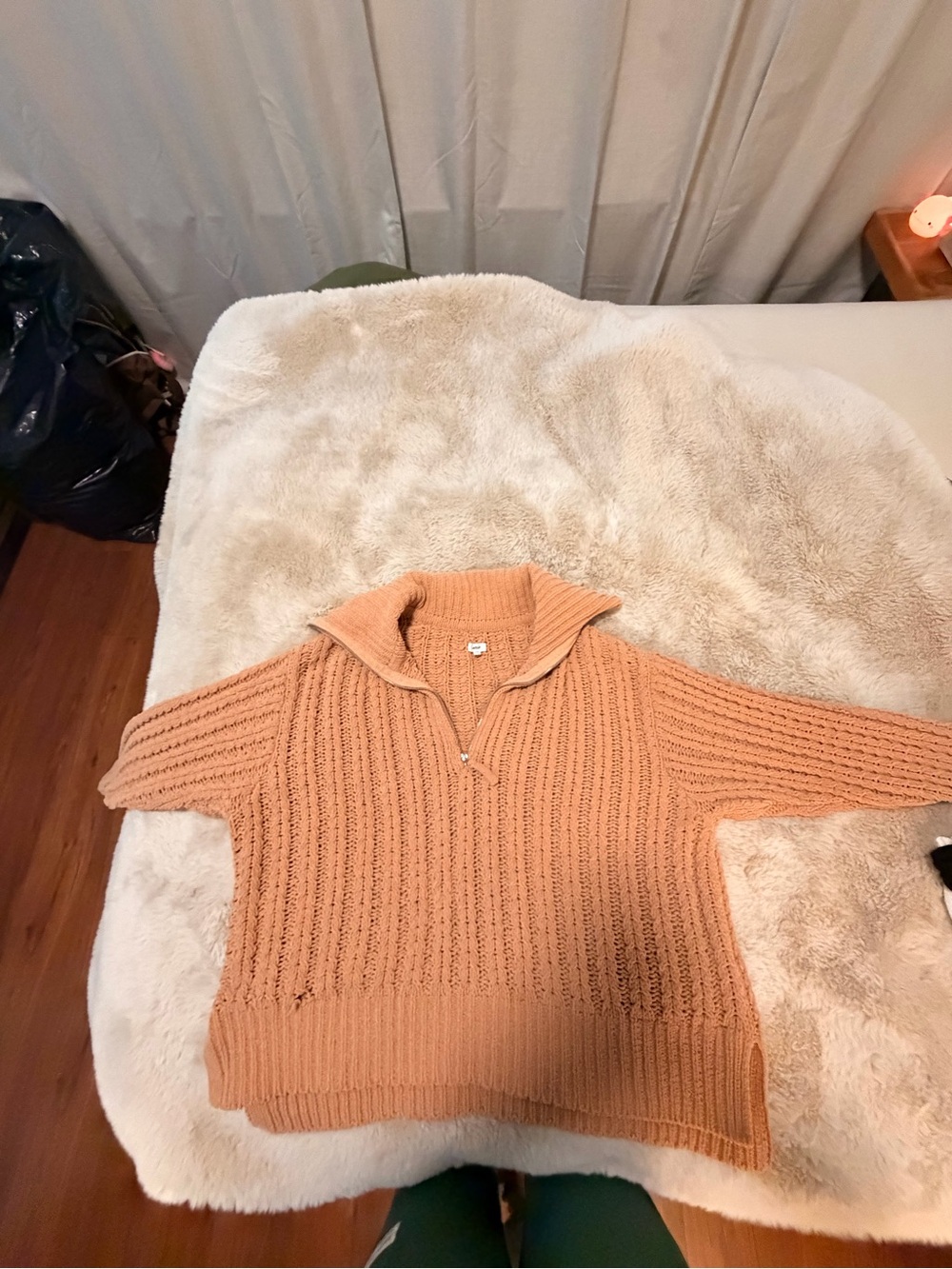aerie Ribbed Half-Zip Turtleneck Sweater in Camel